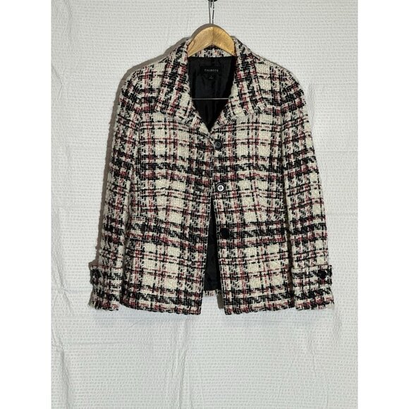 Talbots Tweed Wool Blend Blazer Jacket Red/Black/White Size 4 - Picture 2 of 16